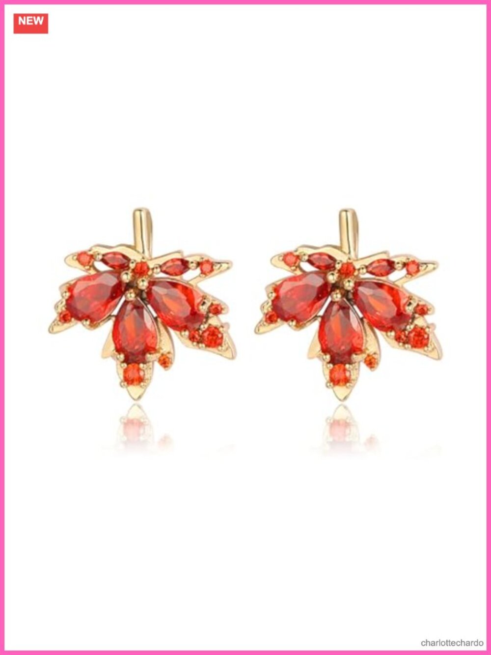 Handmade Maple Leaf Stud Earrings Zinc Crystal Autumn Thanksgiving Party